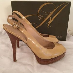 Enzo Angiolini Patent Nude Peep Toe Heels, Size 9